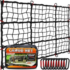5x7 ft Elastic Cargo Net with 10mm Triple-Twist Cords, 4x4 Mesh, Steel D-Clips
