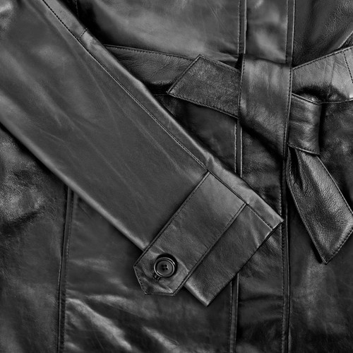 Women's Small (S) Sheepskin Leather Trench Coat – Handmade, Double-Breasted - Picture 9 of 10