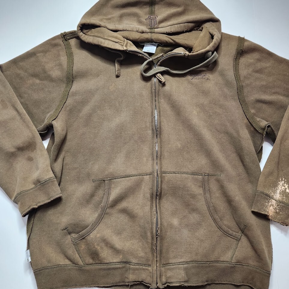 Miskeen Originals Hoodie Mens Size 2XL Green Jacket Pockets Faded Distressed image 3
