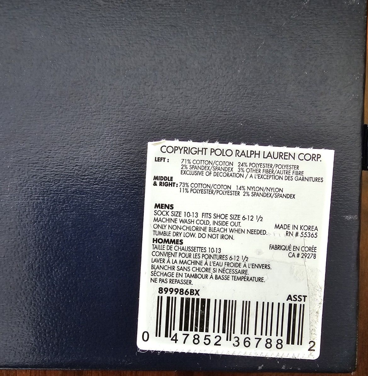 PONY Calzini Polo Ralph Lauren 3 paia nuovi con scatola regalo scarpa multicolore misura 6 121 2