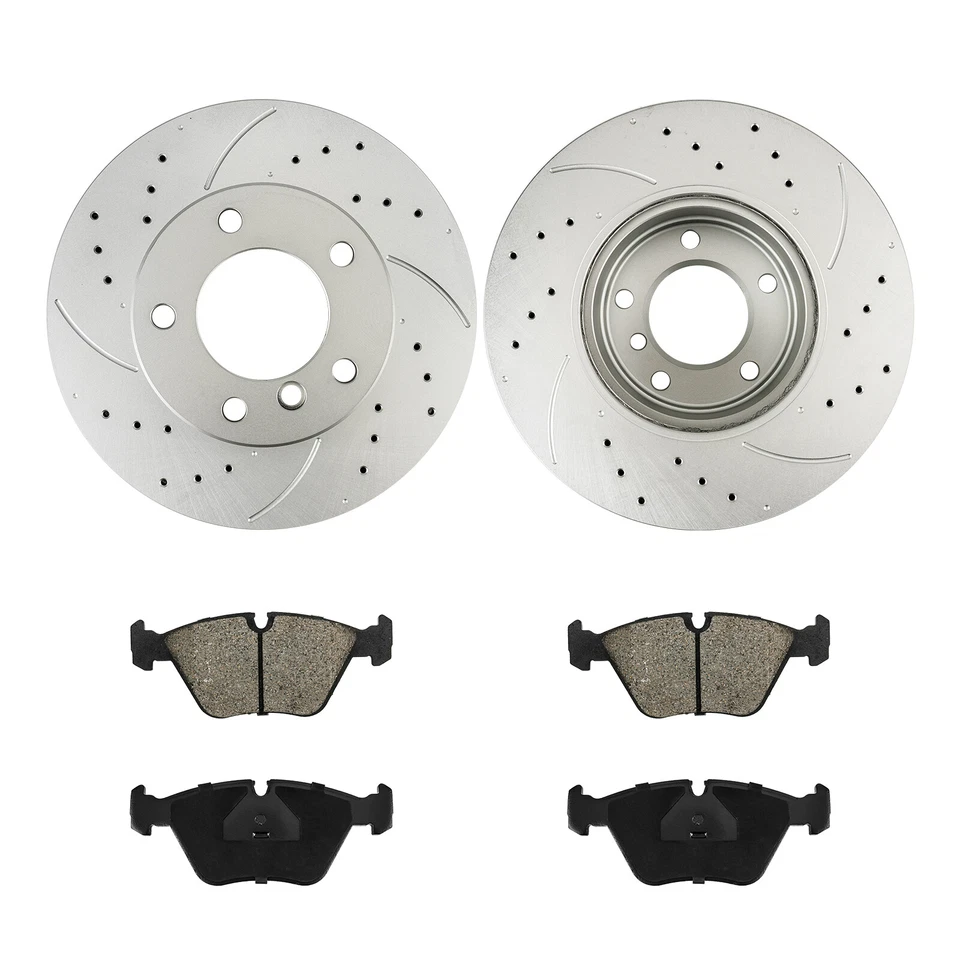 Rotores de disco perforados pastillas de freno de cerámica para 1997 1998 1997 98-2003 BMW 525i 528i Foto 3 de 4