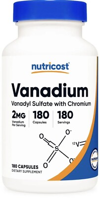 Nutricost Vanadium + Chromium 2mg 180 Vegetarian Capsules - Gluten Free, Non-GMO