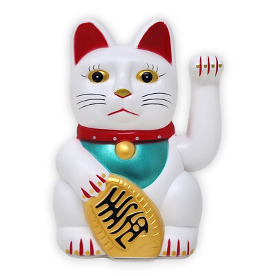 Glückskatze 15cm Weiß   Asiatische Winkekatze für Glück und Reichtum