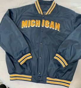 University of Michigan Snap Button Mens Vintage Bomber Jacket by Steve /& Barry/'s  Size XXL  Navy Blue and Yellow Wolverines Colors