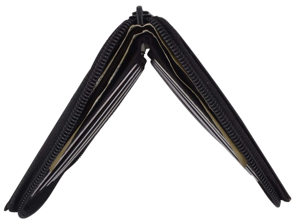 Genuine Leather Men ID Card Zip Around Safe Bifold Hipter Wallet 10 Cards Holder - Image 3 of 4