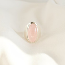 Pink Rose Quartz Gemstone Ring 925 Sterling Silver Crystal Ring Girlfriend Gift