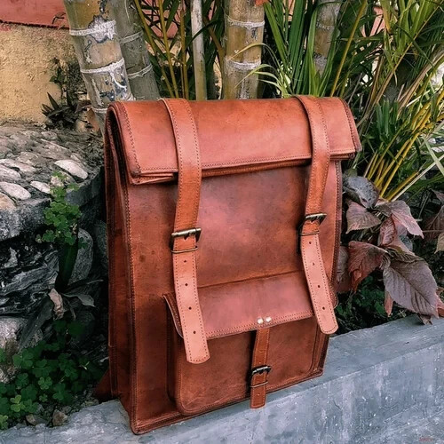 Genuine Vintage Brown Leather Backpack for Men Travel Rucksack  