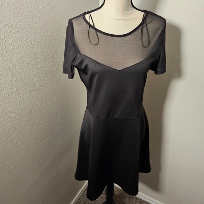 Divided H&M Black Mesh Cutout Mini Dress Size 14 Fits Semi Sheer