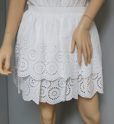 STEVE MADDEN JAYDA WHITE EYELET COTTON MINI DRESS FLUTTER SLEEVE