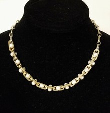 NEW DKNY PALE GOLD TONE CHAIN LINK WITH WHITE PEARL NECKLACE CHOKER