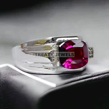 Ruby Cushion Cut Gemstone With 925 Sterling Silver Ring For Men's #976