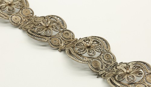 VINTAGE 1860 ART DECO SILVER FILIGREE HINGED BRACELET FLOWER  🚚FREE SHIPPING🚚 - Picture 1 of 2