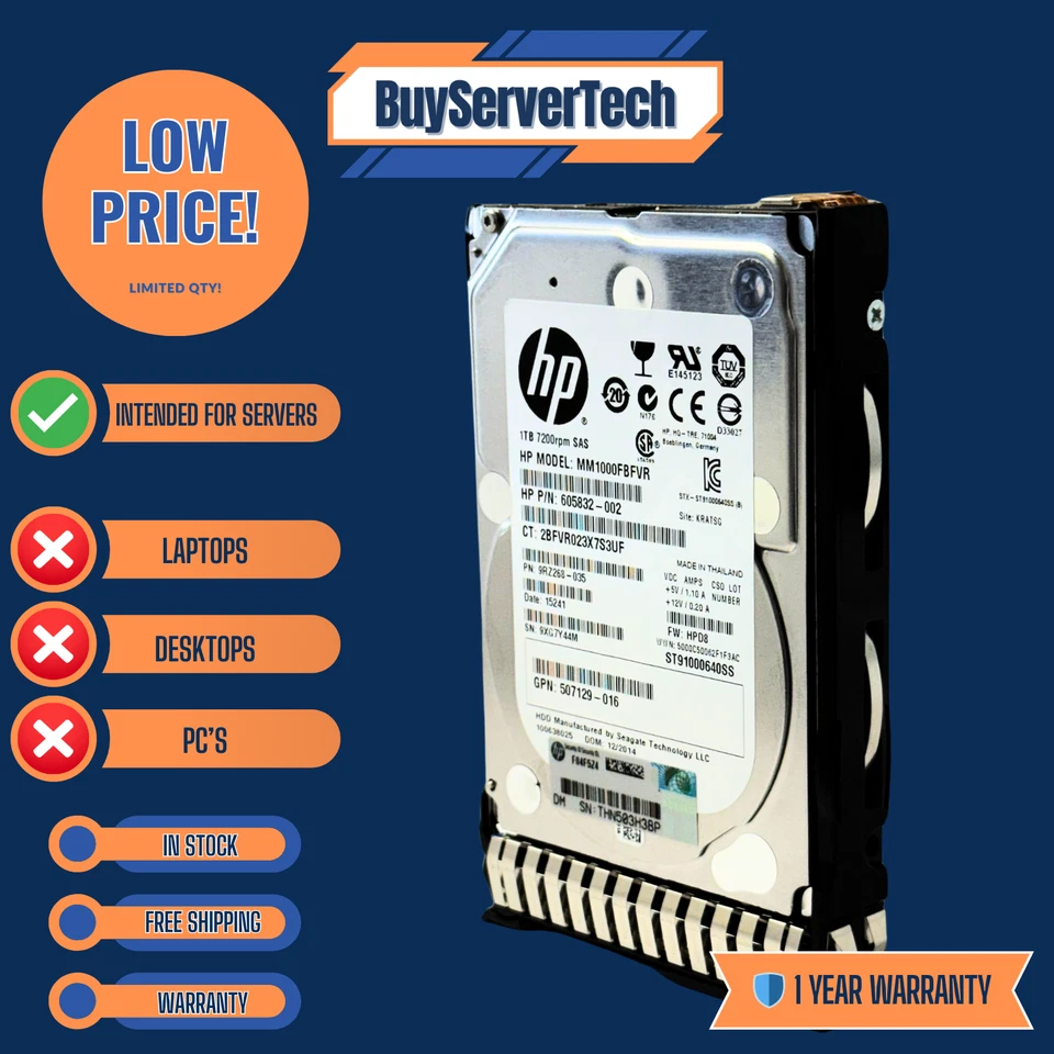 HP 605835-B21 606020-001 1TB 7.2K RPM SAS 6Gb/s 2.5" HDD | Server Use Only | 1YR - Image 2 of 4