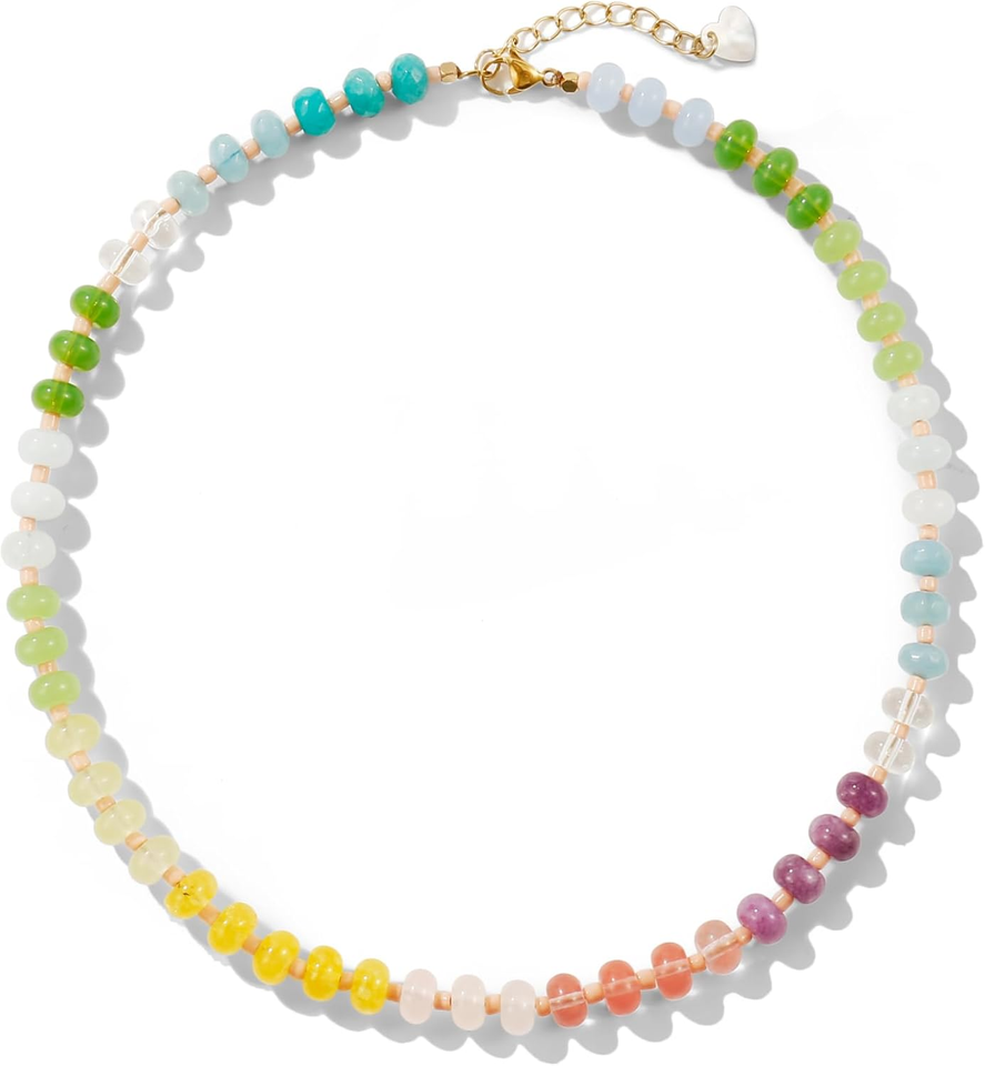 Gemstone Beaded Necklaces for Women Trendy Rainbow Natural Stone Boho