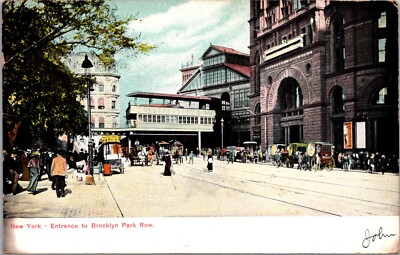 New York City NY Entrance to Brooklyn Park Row Vintage Postcard