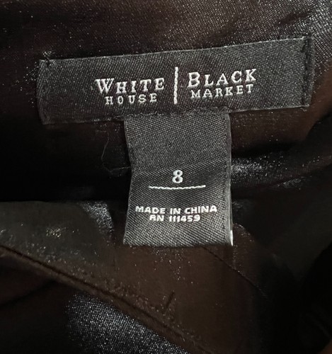 White House Black Market Sz 8 Black Satin Ruched Draped Low Back Formal Dress - Picture 9 of 12