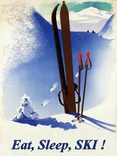 Eat Sleep Ski Winter Race Sport Skis Alps Mountain Vintage Poster Repro FREE S/H