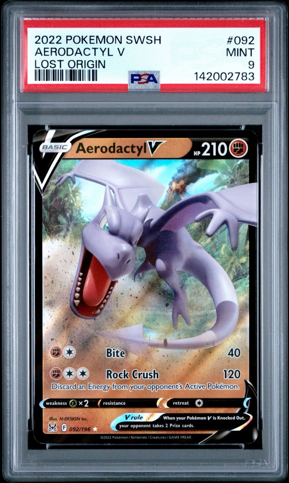 (PSA 9) Pokémon: Lost Origin – Aerodactyl V #092 [Full Art]