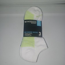 Mission Sport Men s and Women s No-Show Socks, White/Medium 3 pack NWT