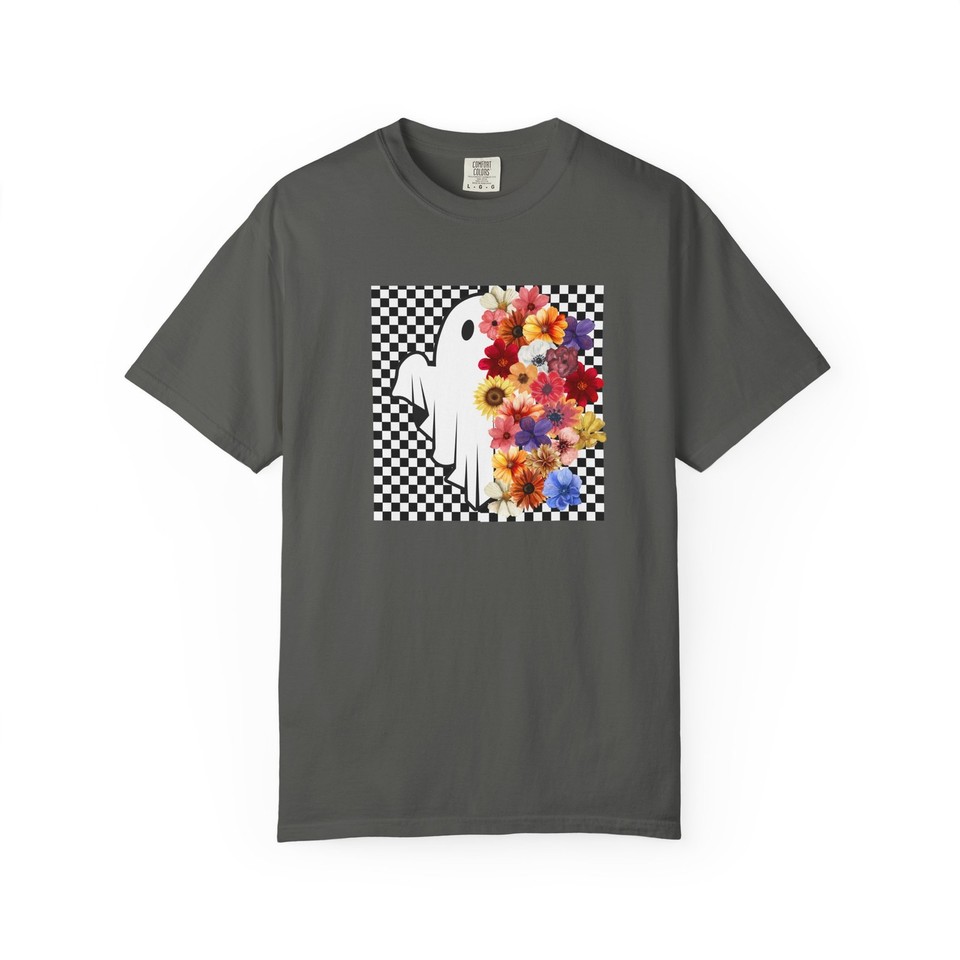 Off White Color Roses Comfort Colors Floral Ghost T-Shirt | Checkerboard Flowers Tee | eBay