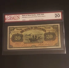 1918 Bank of Nova Scotia $20 Banknote. BCS Graded. BOOK VALUE $2200.