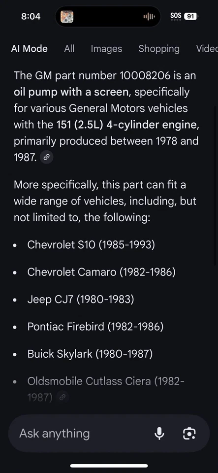 Новый оригинальный производитель GM 10008206 масляный насос с экраном 2,5 л Buick Chevy Pontiac CJ 7 Jeep Camaro - Изображение 2 из 4