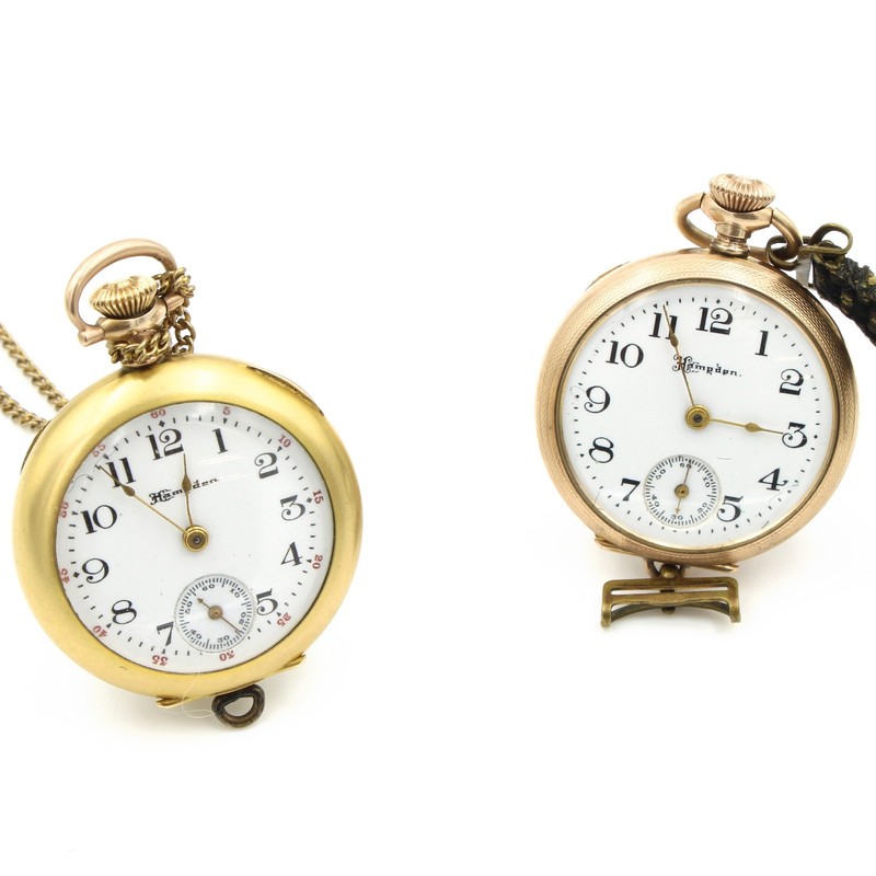 1911-1912 7j-15j 0s Hampden Mens's Pocket Watches Lot of 2 #WB5347-5