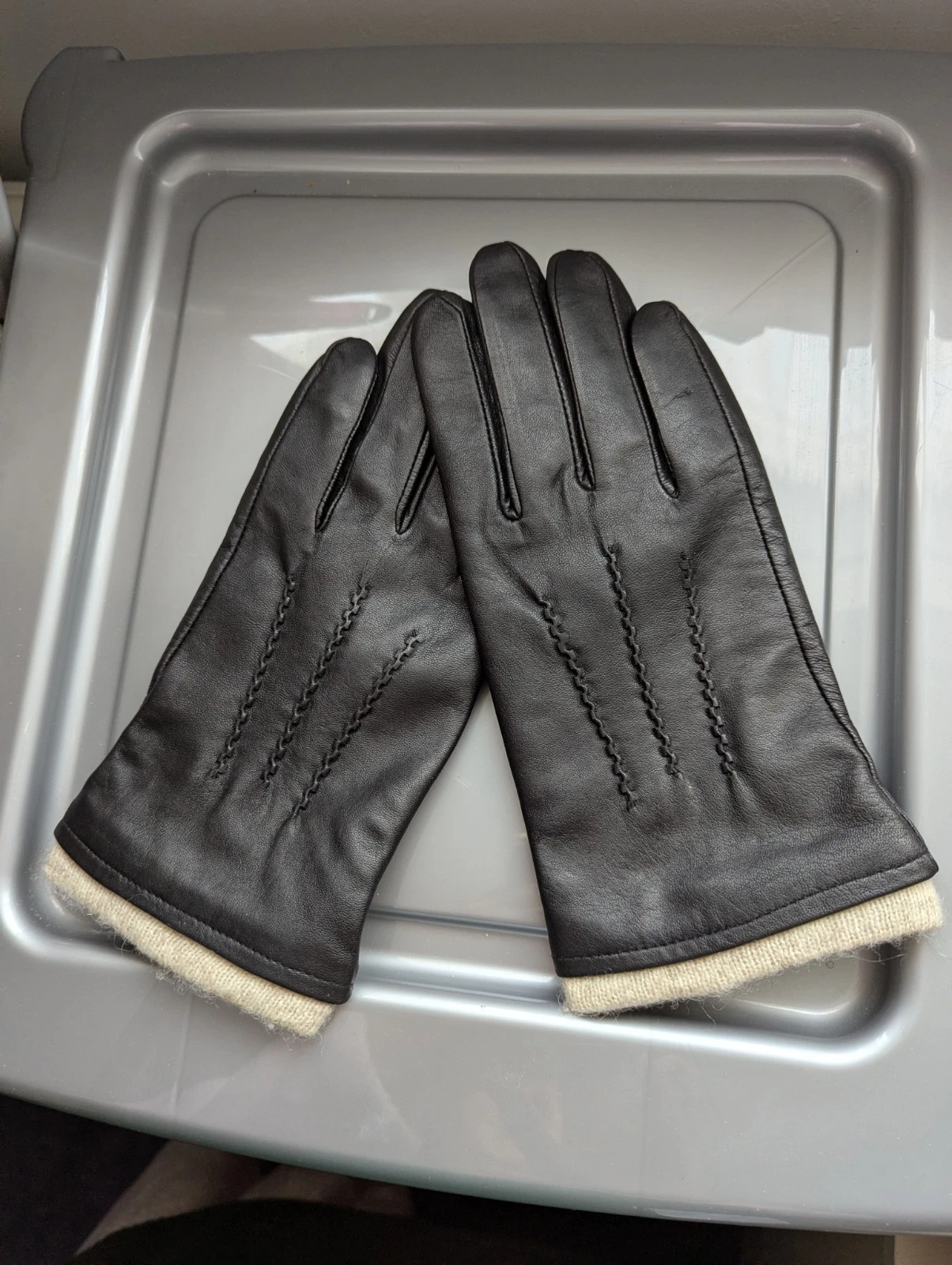 Men's Black Sheepskin Leather Gloves With Cashmere Lining Med New NT