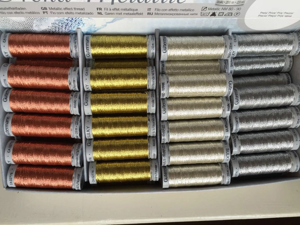Gutermann Sulky Metallic Thread Gold Silver Bronze 200m Reel - Image 2 of 2