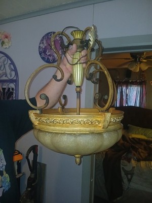 Tuscan Inspired Pendant Light w/  Scalloped Shade Faux Iron Scrolls GA9180