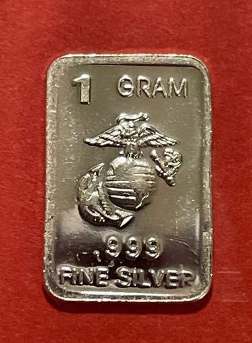 US Marine Corps, 1 Gram Solid Silver Art Bar! Fine .999 Pure!