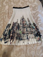 VTG Womens Pleated Midi Skirt Sz 8/10 Pastel Multicolor Watercolor Geo Secretary