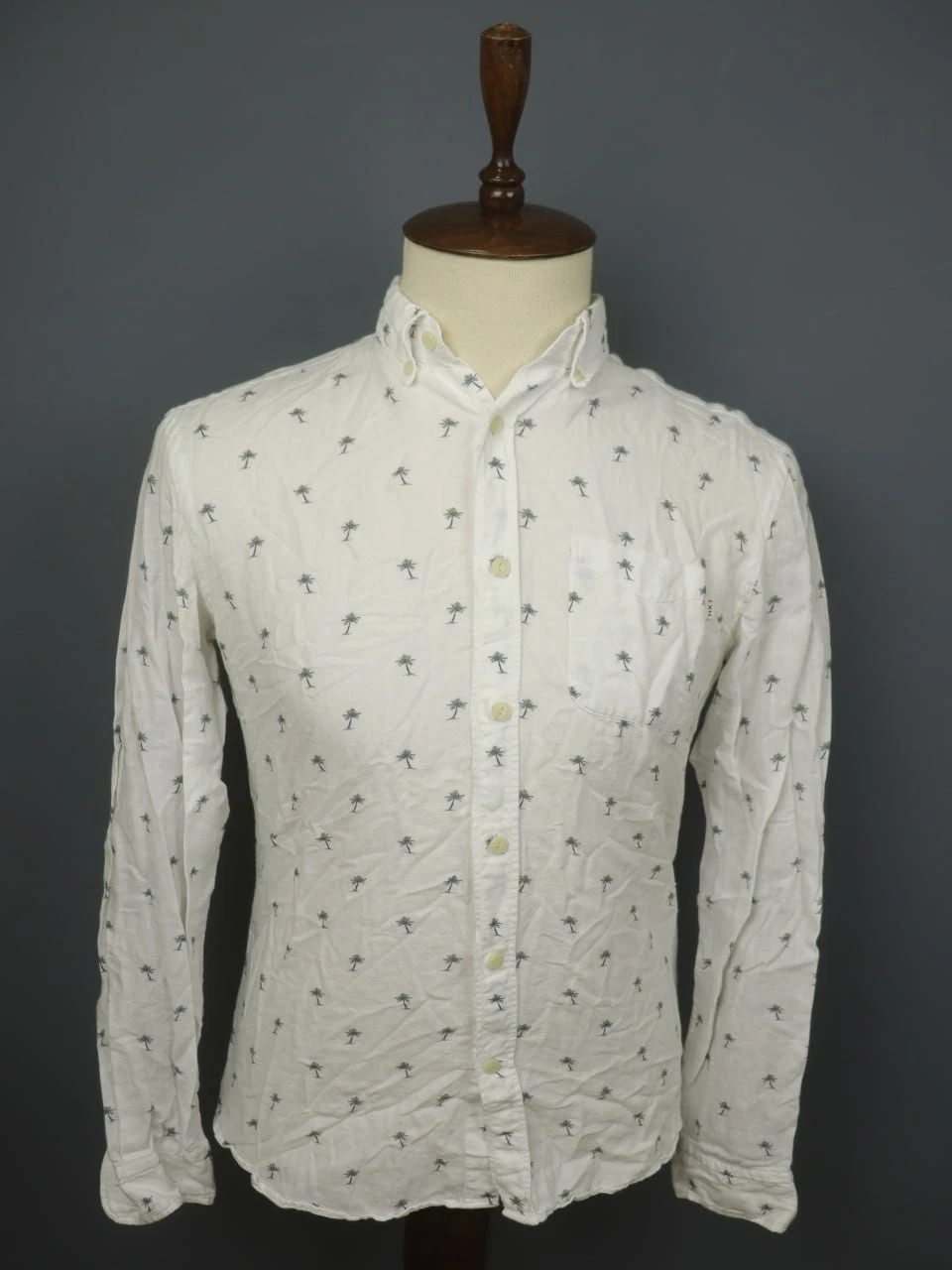 Hackett London White Palm Tree Linen Collared Slim Fit Button-Up Shirt Size S