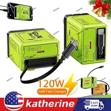 120W 2-Port USB C Fast Wall Charger Block ,PD 3ft Cable For All Cell Phone iPad