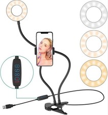 Ring Light with Phone Holder   3 Light Modes, 10 Brightness Levels Flexible Clip