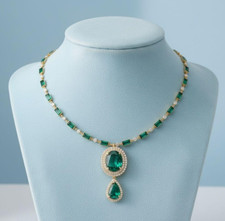 Luxurious Emerald with Diamond Necklace Party Wear Jewelry Gold Plated Necklace.