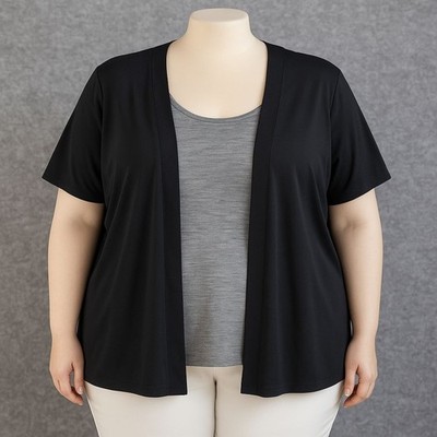 Lavish Plus Womens 3X Black Open Front Cardigan With Striped Inner Tank Top Set