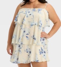 Women's Tiered Ruffle Mini Shift Dress - A New Day Blue Floral