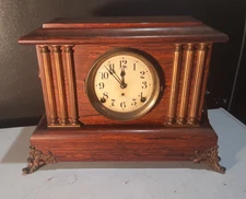 Antique Rosewood Seth Thomas 6 column Adamantine Mantle Clock Working Condition