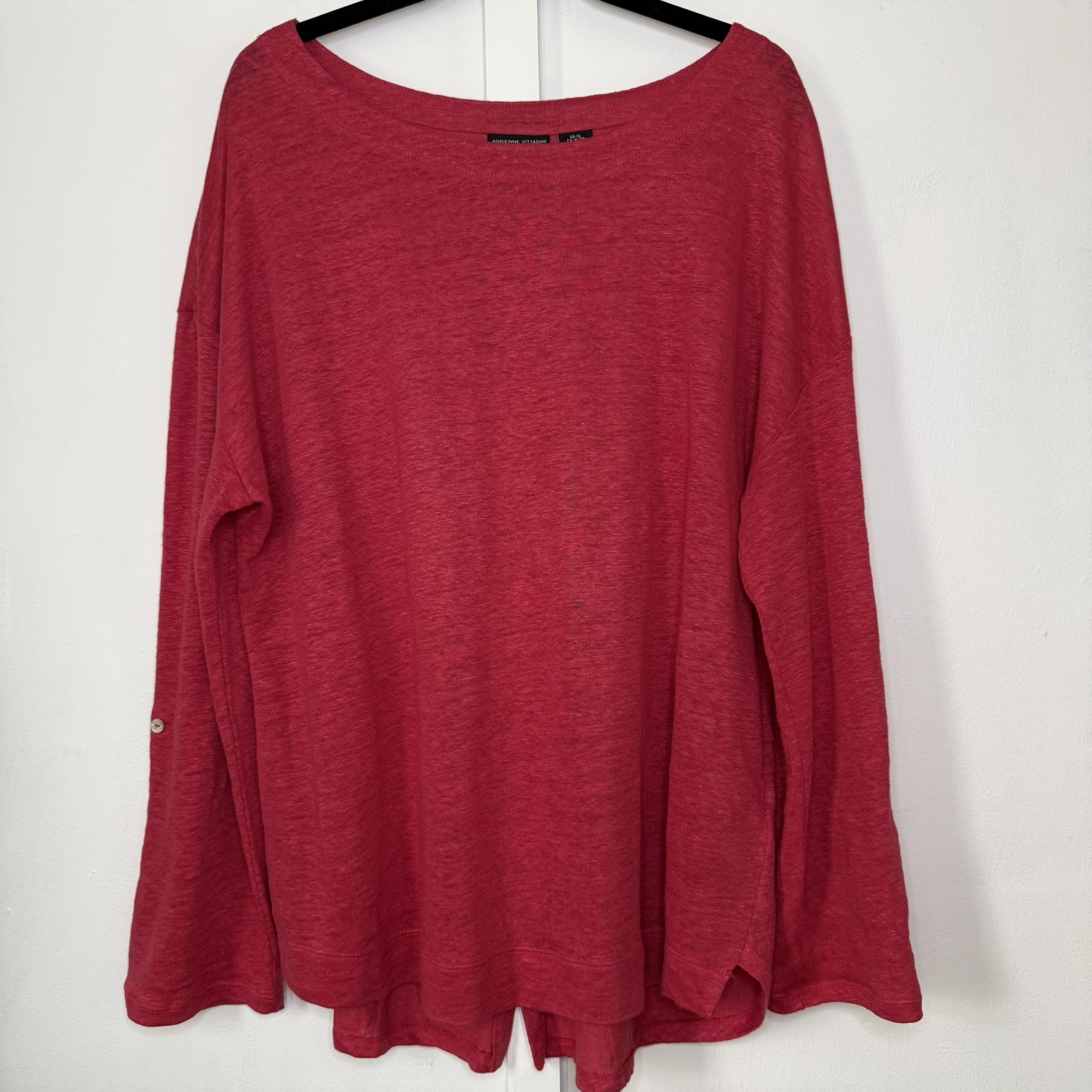 100% Linen Adrienne Vittadini Red Cuff Long Sleeve Top XL Anthropologie