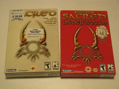 Sacred + Underworld expansion PC CD-ROM disks Encore fantasy rpg D&D