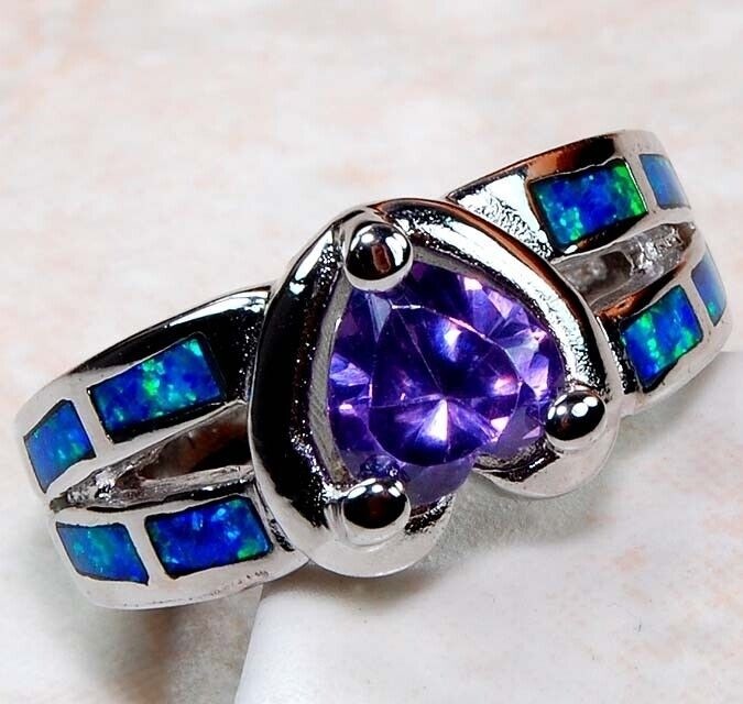 2CT Heart Amethyst 925 Solid Sterling Silver Ring Sz 6 GA3-7