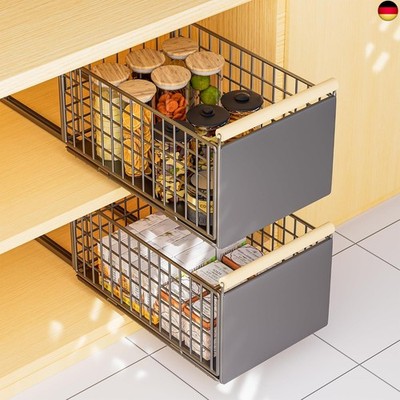 Pack of 2 Telescopic Drawers, Extendable Kitchen Cupboard Organiser for Kitchen