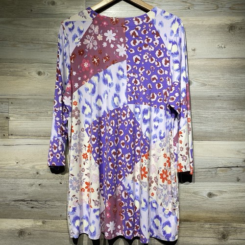 LOGO Lori Goldstein Tunika Top Gr. XL Patchwork Leopard Blumen mehrfarbig Tasche - Bild 4 von 7