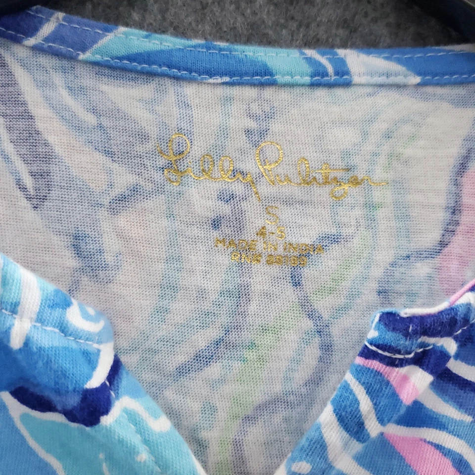 Lilly Pulitzer Kids Girl's Size S 6/7 Blue Pink White Print Dress Cute - Image 3 of 4