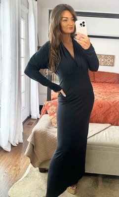 90 s Newport News Black  Size Large Long Sleeve V Neck Maxi Dress