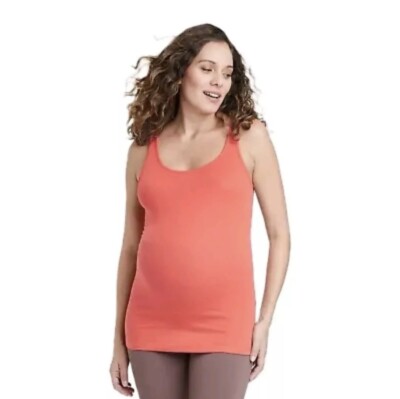 Isabel Maternity Scoop Neck Shirt Tank Top size L large Orange Red NEW 