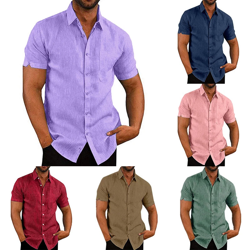 Solid color short deals sleeve button down shirts