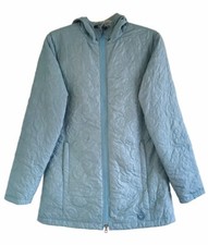 Isis Women’s Quilted Hooded Full Zip Mid Length Jacket Teal Turquoise Aqua 6 Euc