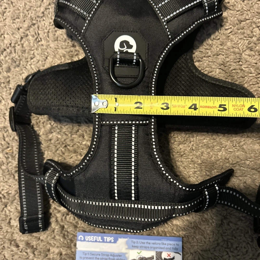 Dog Harness Adjustable Vest Black! Size Large! MEASURMENTS SHOWN! QUALITY! NEW!